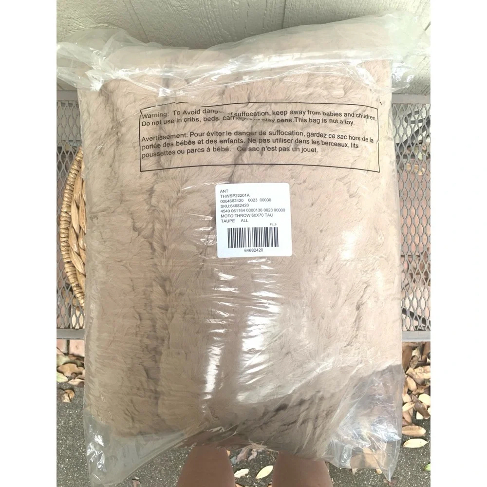 Anthropologie Tranquil Faux Fur Throw Blanket Taupe